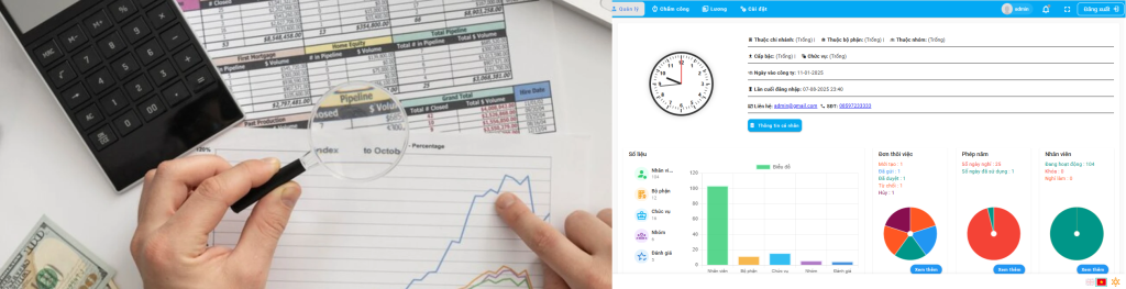 Hình ảnh so sánh giữa bảng Excel rối rắm và giao diện App chấm công gọn gàng