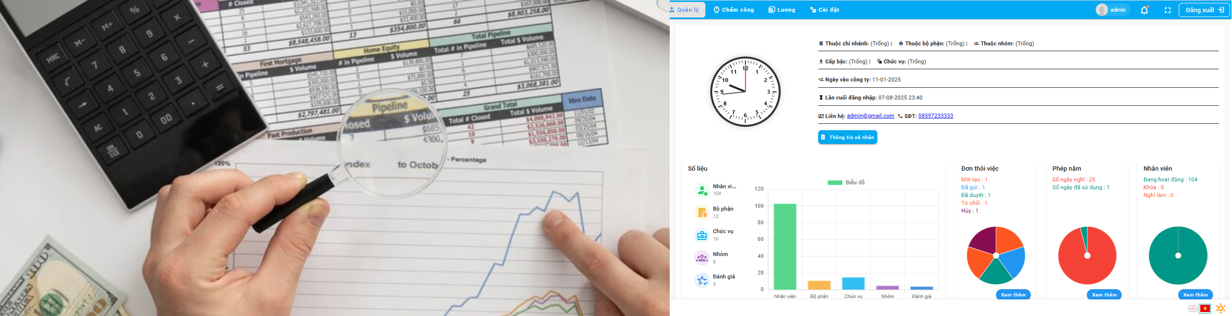 Hình ảnh so sánh giữa bảng Excel rối rắm và giao diện App chấm công gọn gàng.